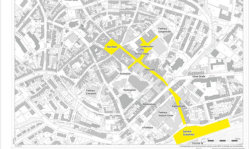 Darstellung des Geltungsbereichs der Maskenpflicht in der Innenstadt