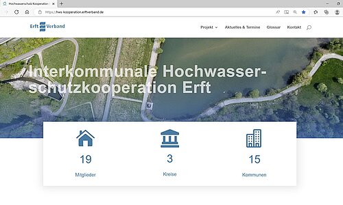 Screenshot Homepage Hochwasserschutzkooperation, Quelle: Erftverband