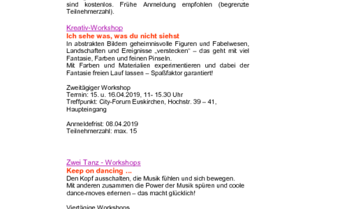 Kulturrucksack NRW - Workshops in den Osterferien
