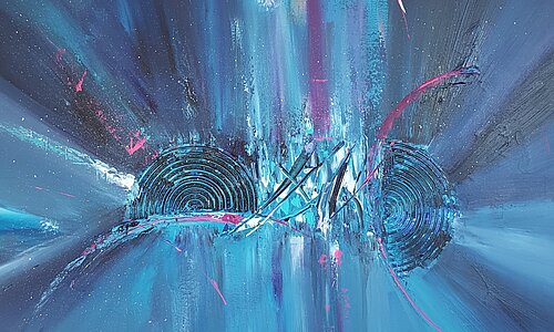 Ein Kunstwerk in blau.