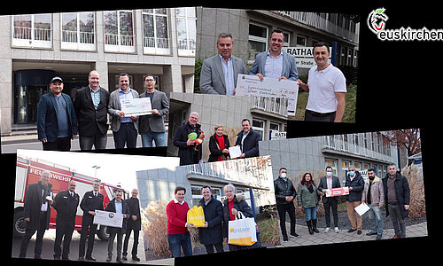 Eine Collage von Fotos von Spendenübergaben an die Stadt Euskirchen.