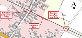 Kartenausschnitt Elsig mit geplantem Haltepunkt
